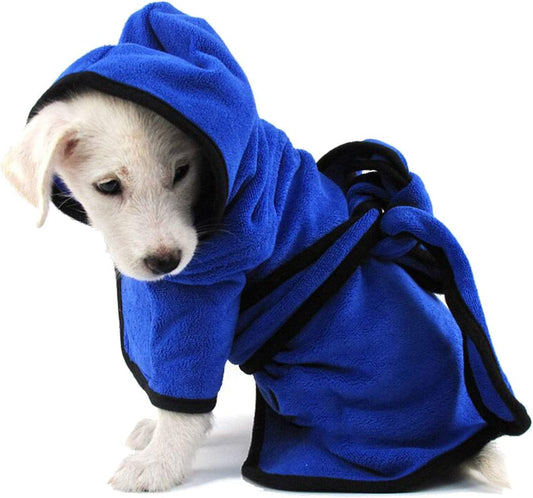 Microfiber Dog Bathrobe, Quick Drying Pet Bath Robe, Pets Super Absorbent Towel for Dogs and Cats, Machine Washable-Blue